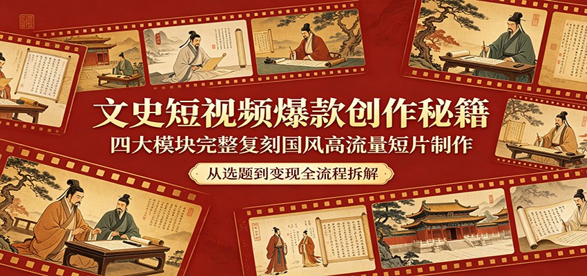文史短视频爆款创作秘籍:四大模块完整复刻国风高流量短片制作-赛德副业库