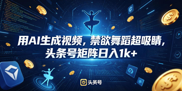 用AI生成视频,禁欲舞蹈超吸睛,头条号矩阵日入1k+-赛德副业库