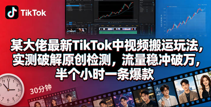 某大佬最新TikTok中视频搬运玩法,实测破解原创检测,流量稳冲破万,半个小时一条爆款-赛德副业库