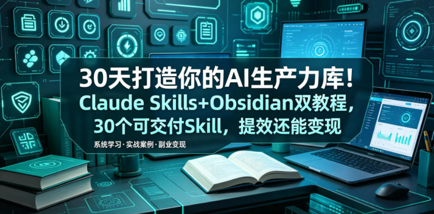 30天打造你的AI生产力库!Claude Skills+Obsidian 双教程,30 个可交付 Skill,提效还能变现-赛德副业库