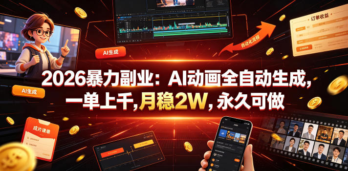 2026暴力副业：AI动画全自动生成，一单上千，月稳2W，永久可做【揭秘】-赛德副业库