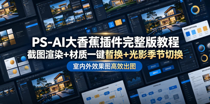 PS-AI大香蕉插件完整版教程，截图渲染+材质一键替换+光影季节切换，室内外效果图高效出图高阶课程-赛德副业库