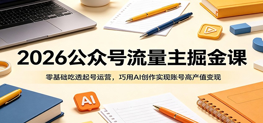 2026公众号流量主掘金课：零基础吃透起号运营，巧用AI创作实现账号高产值变现-赛德副业库