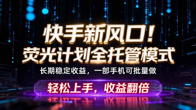 (18713期)快手新风口!荧光计划全托管躺赚,不用自己干,批量操作月入3W+-赛德副业库
