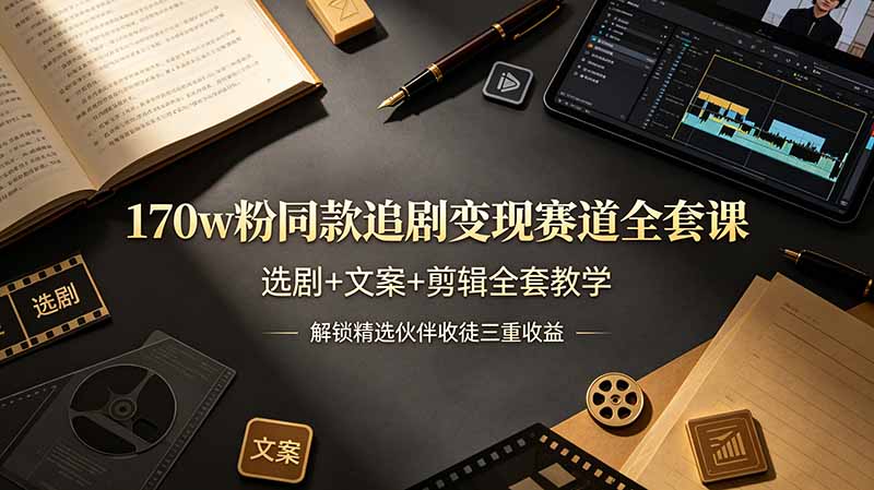 （19123期）170w粉博主同款追剧变现赛道全套课，选剧+文案+剪辑全套教学，解锁精选伙伴收徒三重收益-赛德副业库