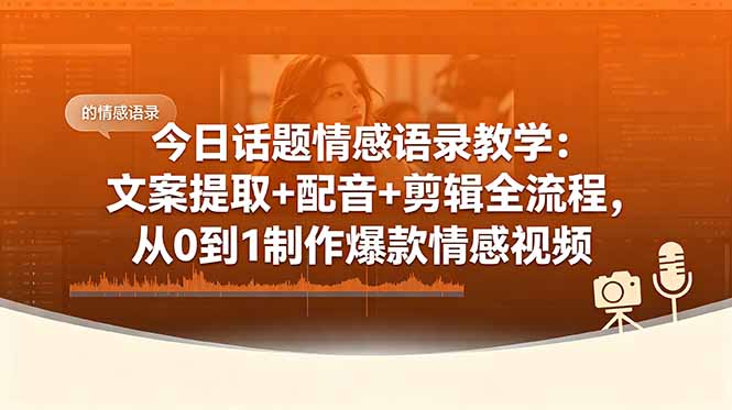 (18719期)今日话题情感语录教学:文案提取+配音+剪辑全流程,从0到1制作爆款情感视频-赛德副业库