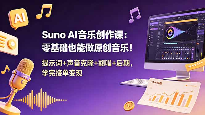 （18945期） Suno AI音乐创作课：零基础也能做原创音乐！提示词+声音克隆+翻唱+后期，学完接单变现-赛德副业库