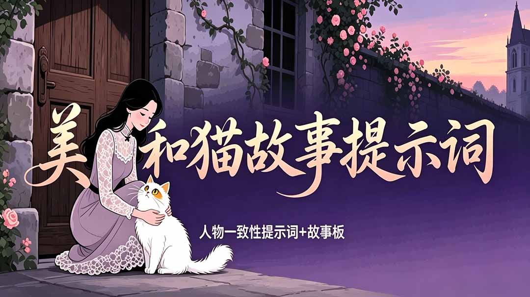 （18909期）美女和猫故事提示词，人物一致性提示词+故事板-赛德副业库