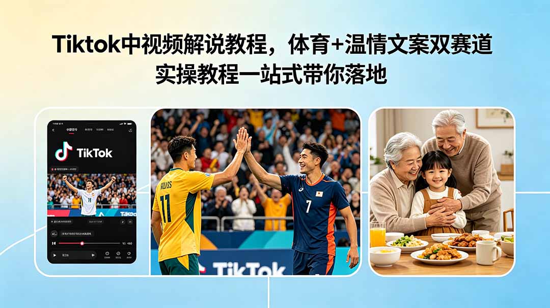 (18910期)Tiktok中视频解说教程,体育+温情文案双赛道实操教程一站式带你落地-赛德副业库