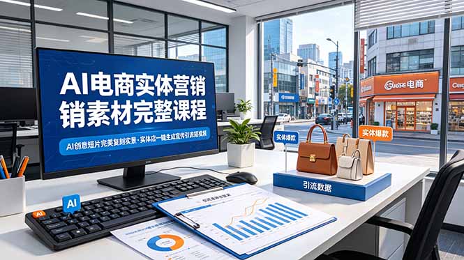 （19076期）AI电商实体营销素材完整课程，AI创意短片完美复刻实景，实体店一键生成宣传引流短视频-赛德副业库