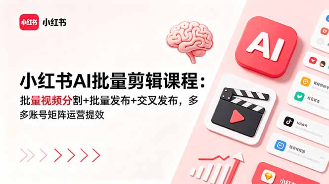 （18959期）小红书AI批量剪辑课程：批量视频分割+批量发布+交叉发布，多账号矩阵运营提效-赛德副业库