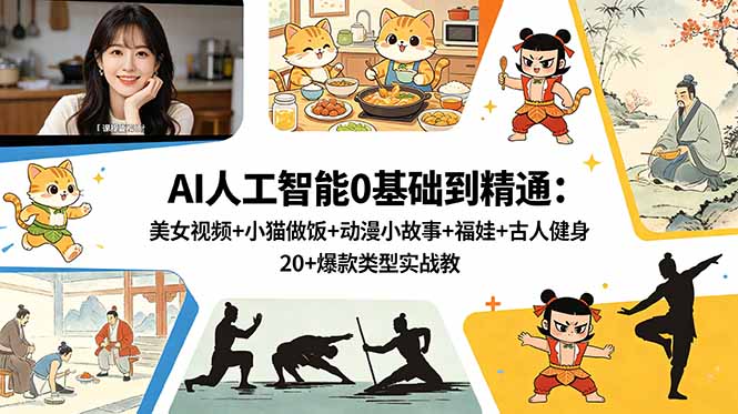 (18685期)AI人工智能0基础到精通:美女视频+小猫做饭+动漫小故事+福娃+古人健身,20+爆款类型实战教学-赛德副业库