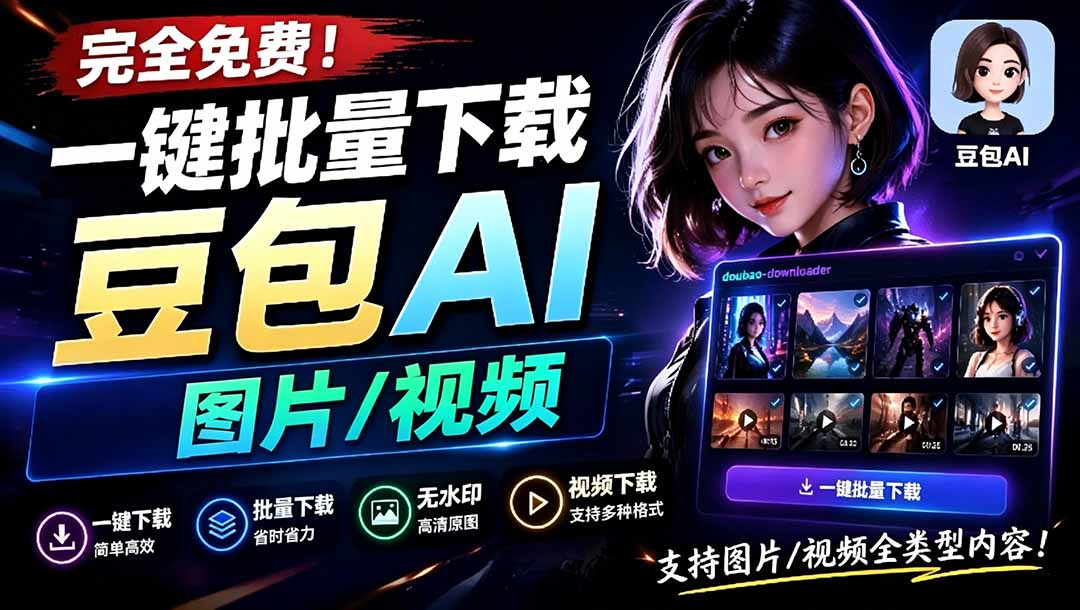 （19107期）Github最新发布！一键批量下载豆包AI无水印图片/视频，简单易用，自动解析提示词，doubao-downloader-赛德副业库