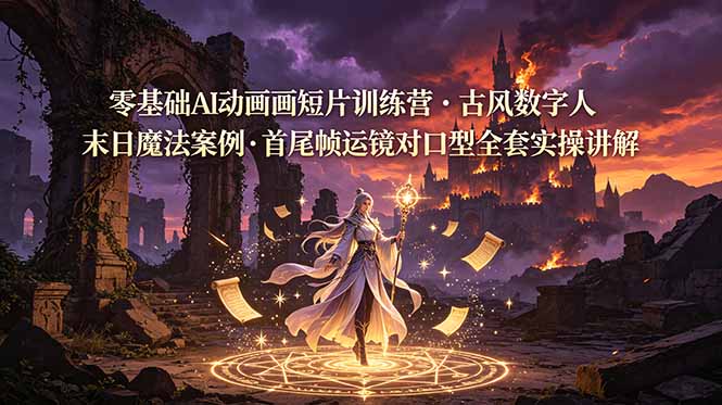 （19078期）零基础AI动画短片训练营，古风数字人末日魔法案例，首尾帧运镜对口型全套实操讲解-赛德副业库