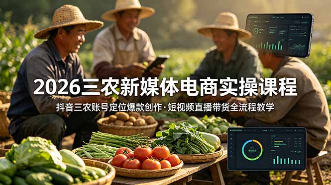 (18991期)2026三农新媒体电商实操课程:抖音三农账号定位爆款创作,短视频直播带货全流程教学-赛德副业库