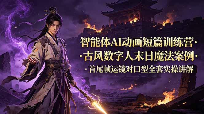 （19114期）智能体AI动画短篇训练营-更新，古风数字人末日魔法案例，首尾帧运镜对口型全套实操讲解-赛德副业库