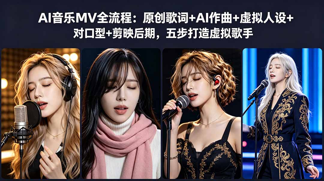 (18710期)AI音乐MV全流程:原创歌词+AI作曲+虚拟人设+对口型+剪映后期,五步打造虚拟歌手-赛德副业库