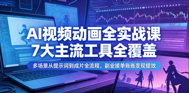 AI视频动画全实战课,7大主流工具全覆盖,多场景从提示词到成片全流程,副业接单账号变现提效-赛德副业库
