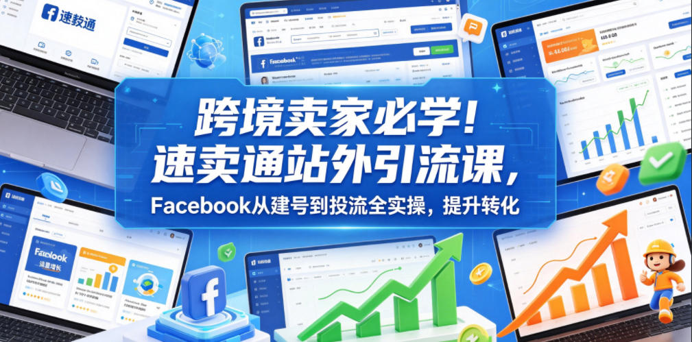 跨境卖家必学!速卖通站外引流课,Facebook从建号到投流全实操,提升转化-赛德副业库