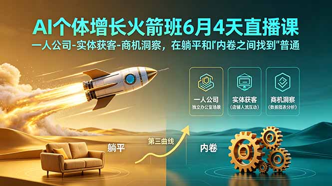 (18939期)AI个体增长火箭班6月4天直播课,一人公司-实体获客-商机洞察,在躺平和内卷之间找到“普通人创收”的第三曲线-赛德副业库