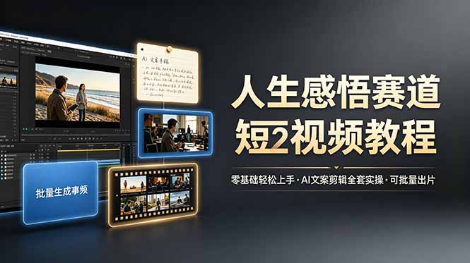 （19115期）人生感悟赛道短视频教程，零基础轻松上手，AI文案剪辑全套实操可批量出片-赛德副业库