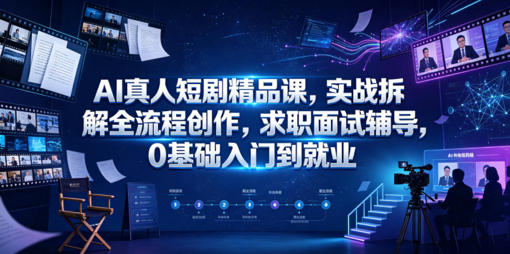 AI真人短剧精品课，实战拆解全流程创作，求职面试辅导，0基础入门到就业-赛德副业库