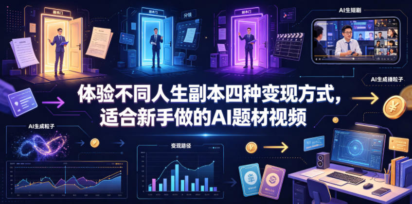 体验不同人生副本四种变现方式,适合新手做的AI题材视频-赛德副业库