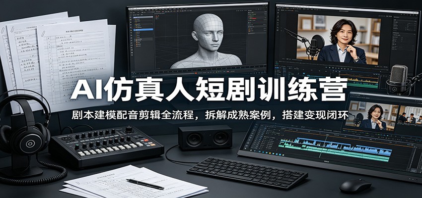 AI仿真人短剧训练营:剧本建模配音剪辑全流程,拆解成熟案例,搭建变现闭环-赛德副业库