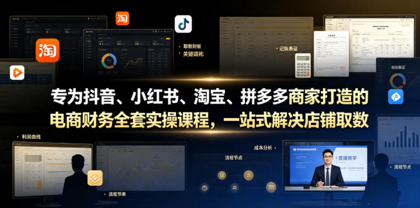 专为抖音、小红书、淘宝、拼多多商家打造的电商财务全套实操课程，一站式解决店铺取数、记账、报税全流程难题-赛德副业库