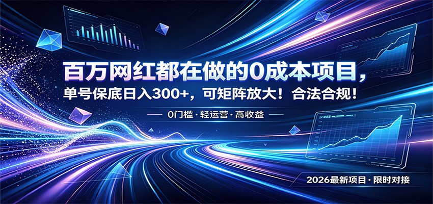 百万网红都在做的0成本项目，单号保底日入300+，可矩阵放大！合法合规！-赛德副业库
