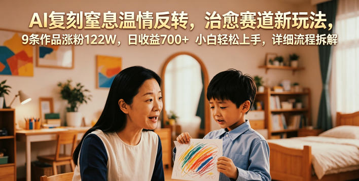 AI复刻窒息温情反转,治愈赛道新玩法,9条作品涨粉122W,日收益700+ 小白轻松上手,详细流程拆解-赛德副业库