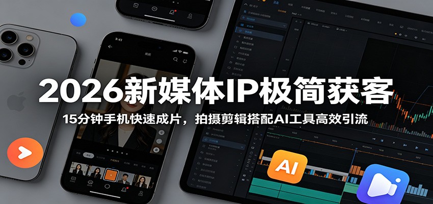 2026新媒体IP极简获客:15分钟手机快速成片,拍摄剪辑搭配AI工具高效引流-赛德副业库