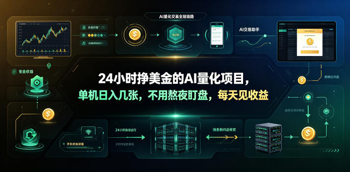 24小时挣美金的AI量化项目,单机日入几十美刀,不用熬夜盯盘,每天见收益【揭秘】-赛德副业库