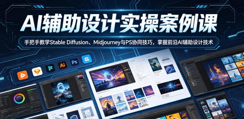 AI辅助设计实操案例课,手把手教学Stable Diffusion、Midjourney与PS协同技巧,掌握前沿AI辅助设计技术-赛德副业库