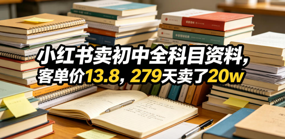 小红书卖初中全科目资料,客单价13.8,279天卖了20w-赛德副业库