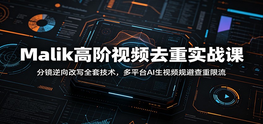 Malik高阶视频去重实战课：分镜逆向改写全套技术，多平台AI生视频规避查重限流-赛德副业库