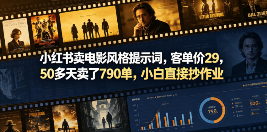 小红书卖电影风格提示词，客单价29，50多天卖了790单，小白直接抄作业！-赛德副业库