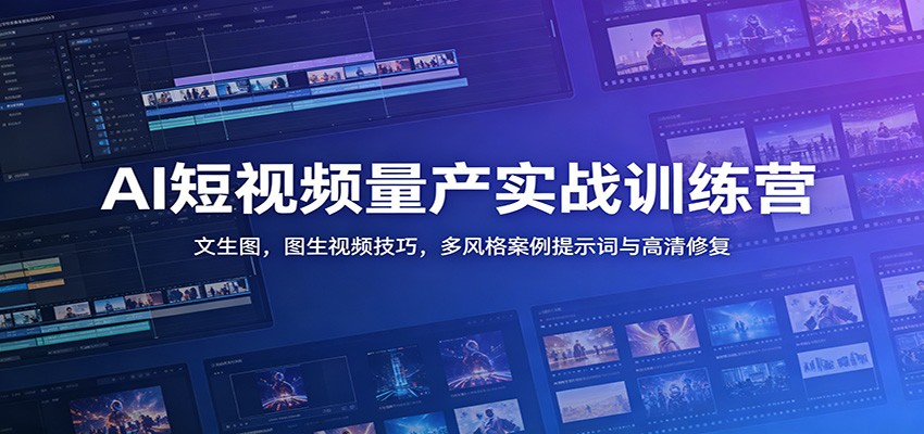 AI短视频量产实战训练营：文生图，图生视频技巧，多风格案例提示词与高清修复-赛德副业库