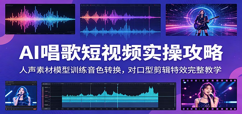 AI唱歌短视频实操攻略：人声素材模型训练音色转换，对口型剪辑特效完整教学-赛德副业库