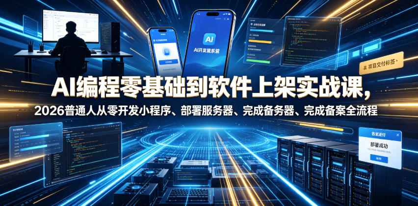 AI编程零基础到软件上架实战课，2026普通人从零开发小程序、部署服务器、完成备案全流程项目落地教程-赛德副业库