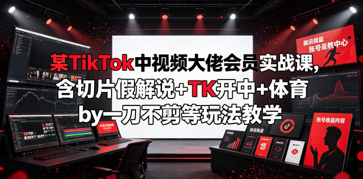 某TikTok中视频大佬会员实战课，含切片假解说+TK开中+体育by一刀不剪等玩法教学-赛德副业库