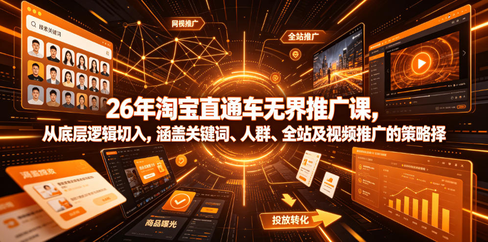 26年淘宝直通车无界推广课，从底层逻辑切入，涵盖关键词、人群、全站及视频推广的策略选择-赛德副业库