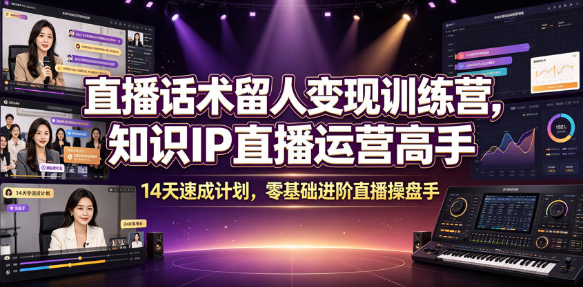 直播话术留人变现训练营，知识IP直播运营高手，14天速成计划，零基础进阶直播操盘手-赛德副业库