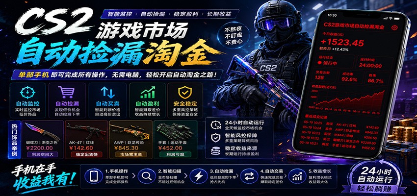 CSGO挂机捡漏项目通过利用游戏饰品交易机制，结合薄凉软件辅助捡漏，实现盈利-赛德副业库