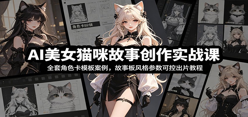 AI美女猫咪故事创作实战课：全套角色卡模板案例，故事板风格参数可控出片教程-赛德副业库