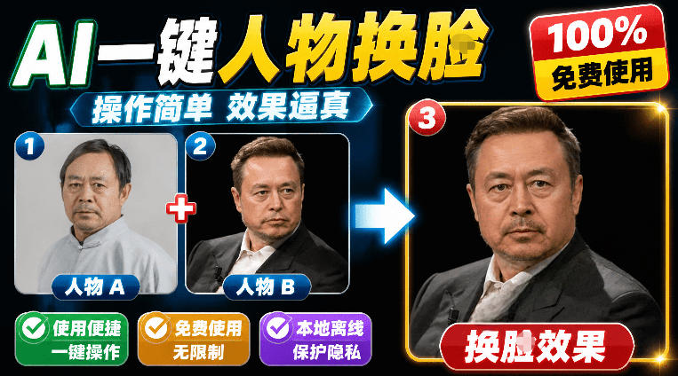 纯离线本地运行!AI一键人物lian部替换软件,支持图片换lian,效果逼真,最便捷换lian工具FaceSwap-赛德副业库