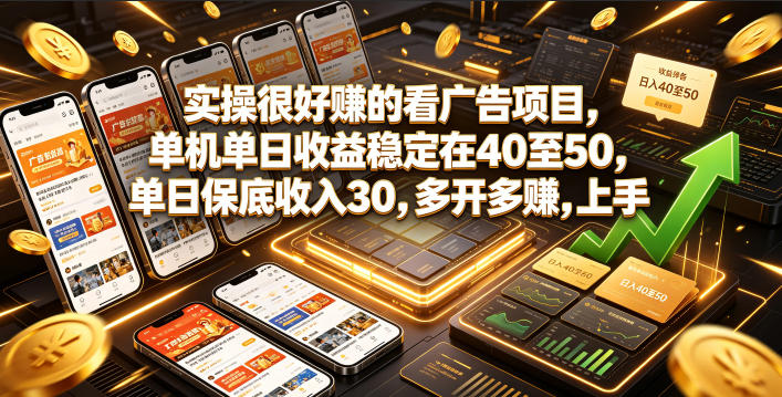 实操很好賺的看广告项目，单机单日收益稳定在40至50，单日保底收入30，多开多賺，上手就能变现【揭秘】-赛德副业库