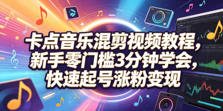 卡点音乐混剪视频教程，新手零门槛3分钟学会，快速起号涨粉变现-赛德副业库