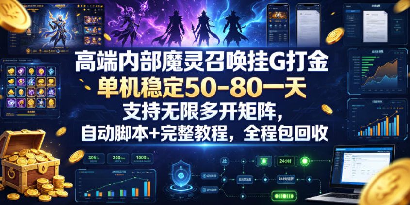 高端内部魔灵召唤挂G打金,单机稳定50-80一天,支持无限多开矩阵,自动脚本+完整教程,全程包回收【揭秘】-赛德副业库