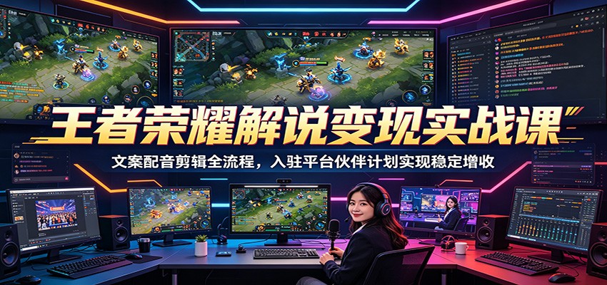 王者荣耀解说变现实战课:文案配音剪辑全流程,入驻平台伙伴计划实现稳定增收-赛德副业库